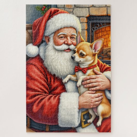 Puzzle Santa Claus Holding Chihuahua Christmas Art (Vertical)