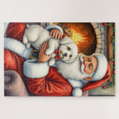 Puzzle Santa Claus Holding Coton de Tulear Christmas Art (Horizontal)