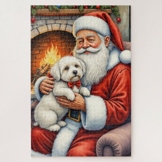 Puzzle Santa Claus Holding Coton de Tulear Christmas Art (Vertical)