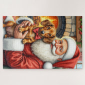 Puzzle Santa Claus Holding Dachshund Christmas Art (Horizontal)