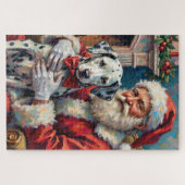 Puzzle Santa Claus Holding Dalmatian Christmas Art (Horizontal)