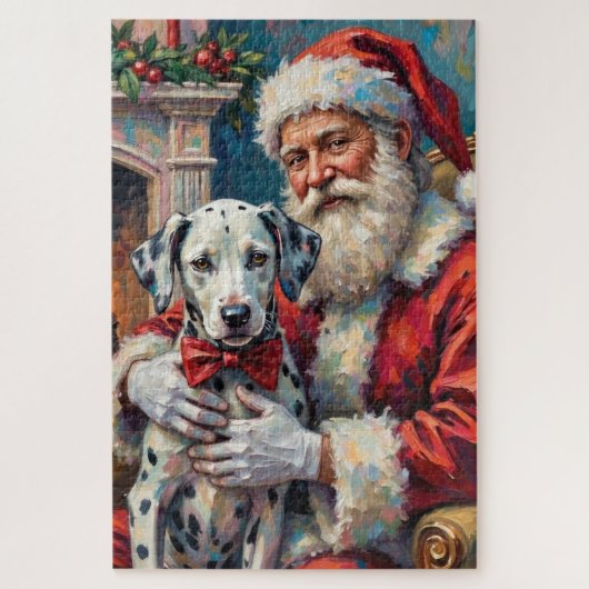 Puzzle Santa Claus Holding Dalmatian Christmas Art (Vertical)