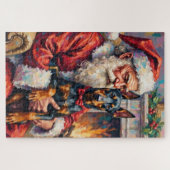 Puzzle Santa Claus Holding Doberman Christmas Art (Horizontal)