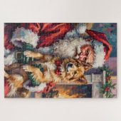 Puzzle Santa Claus Holding Finnish Lapphund Christmas Art (Horizontal)