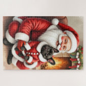 Puzzle Santa Claus Holding French Bulldog Christmas Art (Horizontal)