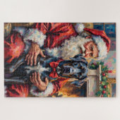 Puzzle Santa Claus Holding Great Dane Christmas Art (Horizontal)