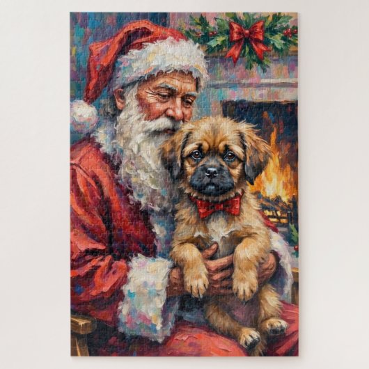 Puzzle Santa Claus Holding Lhasa Apso Christmas Art (Vertical)