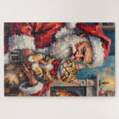 Puzzle Santa Claus Holding Maine Coon Cat Christmas Art (Horizontal)
