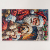 Puzzle Santa Claus Holding Old English Sheepdog Christmas (Horizontal)
