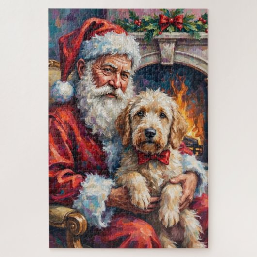 Puzzle Santa Claus Holding Old English Sheepdog Christmas (Vertical)