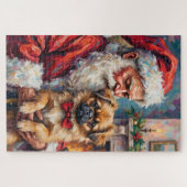 Puzzle Santa Claus Holding Pekingese Christmas Art (Horizontal)