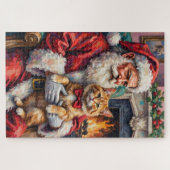 Puzzle Santa Claus Holding Persian Cat Christmas Art (Horizontal)