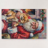 Puzzle Santa Claus Holding Pomeranian Christmas Art (Horizontal)