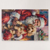 Puzzle Santa Claus Holding Poodle Christmas Art (Horizontal)