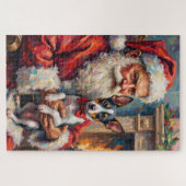 Puzzle Santa Claus Holding Rat Terrier Christmas Art (Horizontal)