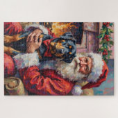 Puzzle Santa Claus Holding Rottweiler Christmas Art (Horizontal)