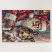 Puzzle Santa Claus Holding Rough Collie Christmas Art (Horizontal)