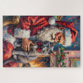 Puzzle Santa Claus Holding Russian Blue Cat Christmas Art (Horizontal)