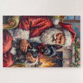 Puzzle Santa Claus Holding Scottish Terrier Christmas Art (Horizontal)