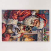 Puzzle Santa Claus Holding Siamese Cat Christmas Art (Horizontal)