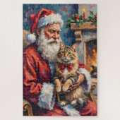 Puzzle Santa Claus Holding Siberian Cat Christmas Art (Vertical)