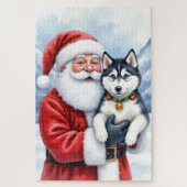 Puzzle Santa Claus Holding Siberian Husky Christmas Art (Vertical)