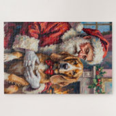 Puzzle Santa Claus Holding Silken Windhound Christmas Art (Horizontal)