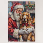Puzzle Santa Claus Holding Silken Windhound Christmas Art (Vertical)