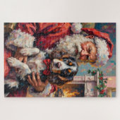 Puzzle Santa Claus Holding Springer Spaniel Christmas Art (Horizontal)