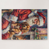 Puzzle Santa Claus Holding Tibetan Spaniel Christmas Art (Horizontal)