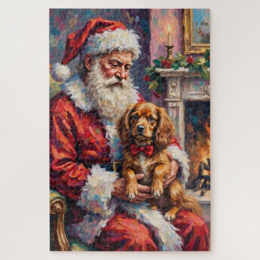 Puzzle Santa Claus Holding Tibetan Spaniel Christmas Art (Vertical)