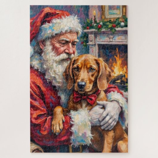 Puzzle Santa Claus Holding Vizsla Christmas Art (Vertical)