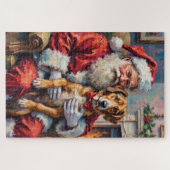 Puzzle Santa Claus Holding Wolfhound Christmas Art (Horizontal)
