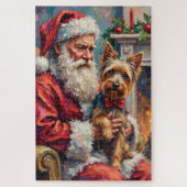 Puzzle Santa Claus Holding Yorkshire Terrier Christmas  (Vertical)