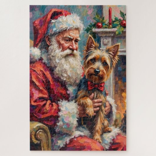 Puzzle Santa Claus Holding Yorkshire Terrier Christmas  (Vertical)