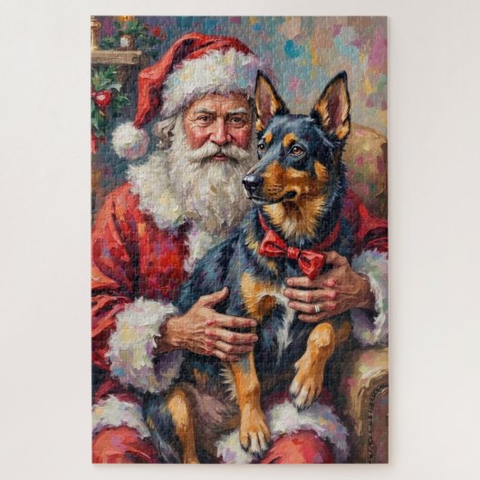 Puzzle Santa Claus Norwegian Lundehund Christmas Art (Vertical)