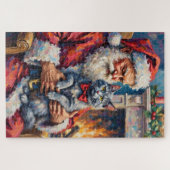 Puzzle Santa Claus Oriental Blue Cat Christmas Art (Horizontal)
