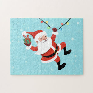 Puzzle Santa Claus swinging on a string of rope Chrismas