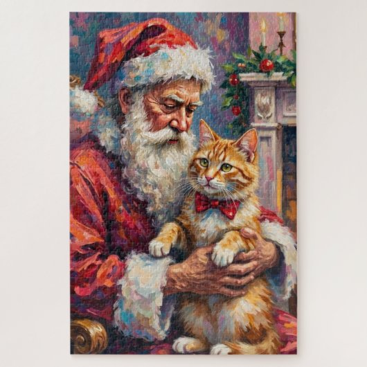 Puzzle Santa Claus Turkish Angora Cat Christmas Art (Vertical)