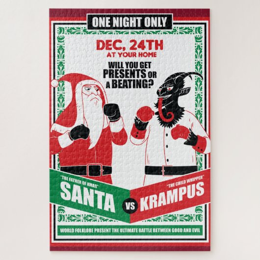 Puzzle Santa Claus vs Krampus Boxing Match Good vs Evil (Vertical)