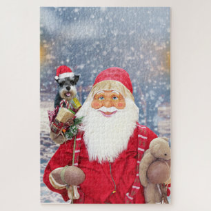 Puzzle Santa Claus w Christmas Miniature Schnauzer Chien