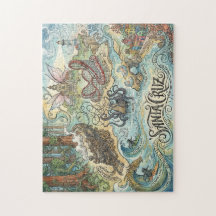 Santa Cruz California Illustrated Map Mythical