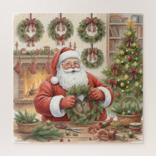 Puzzle Santa Making Wreaths Christmas (Vertical)