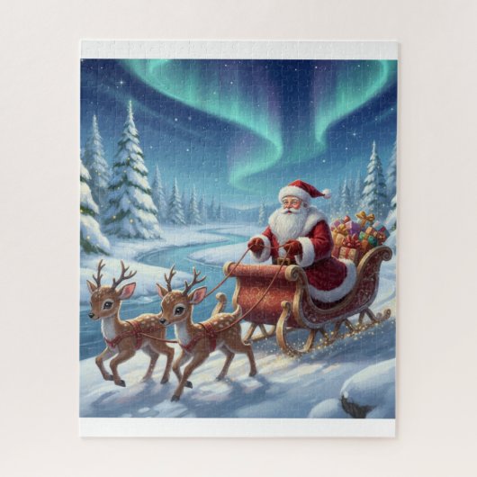 Puzzle Santa's Starry Ride Through the Arctic Forest (Vertical)