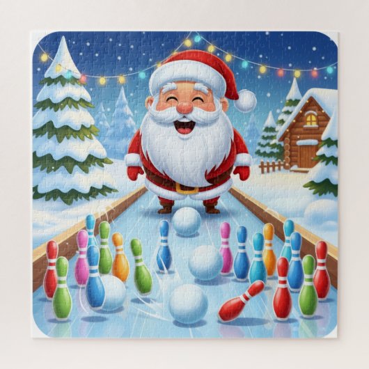 Puzzle Santa's Strike! Christmas Candy Cane Bowling (Vertical)