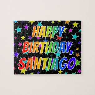 Puzzle "SANTIAGO" Prénom, amusant "HEUREUX ANNIVERSAIRE"