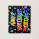 Puzzle "SANTIAGO" Prénom, Amusant "HEUREUX ANNIVERSAIRE" (Vertical)