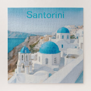 Puzzle Santorin, Grèce, avec des dômes bleus
