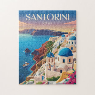 Puzzle Santorin Grèce Dôme Bleu Voyage Art Vintage