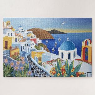 Puzzle Santorin Grèce Peinture Aquarelle Vibrante